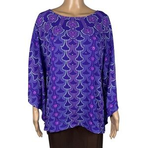 NWT New Bob Mackie Purple Floral Poncho Top Size L